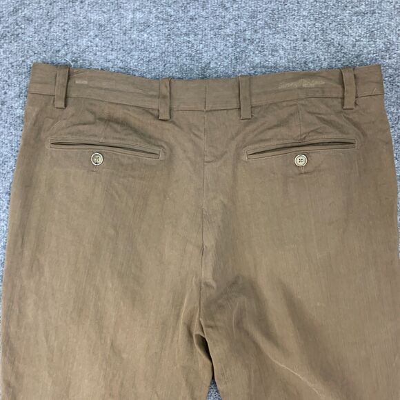 Vintage Tommy Bahama Pant Mens 34X28 Brown Silk Blend Pleated Front Relaxed Fit - Picture 9 of 12